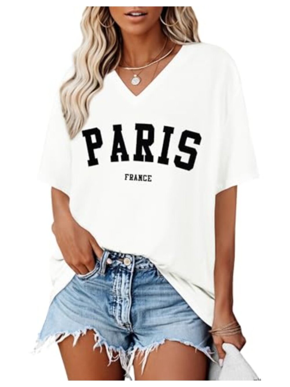 Oversized V-Neck Short Sleeve T-Shirt Loose Fit Casual Tee